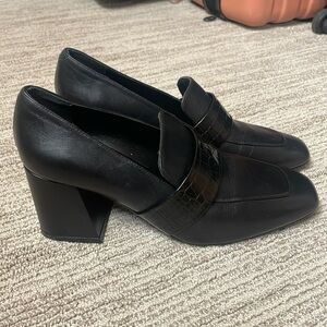 Brand new Freda Salvador black leather heeled loafers